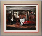 Slaapkamer in Roodtinten - Olie op doek - 40x50 cm